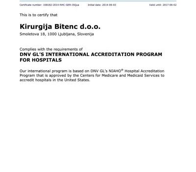 International Accreditation from Kirurgija Bitenc